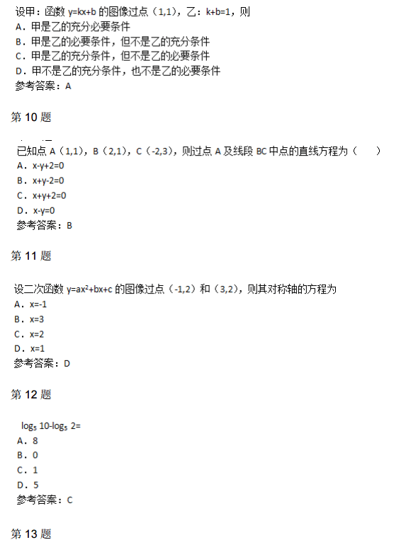 2015年成人高考高起点数学（理）真题及答案(图3)