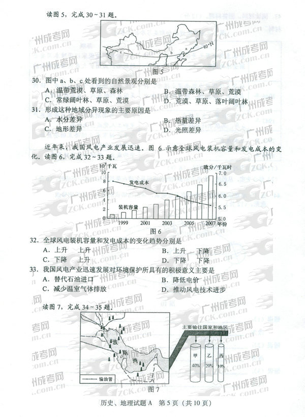 成人高考2011年高升本历史地理试题(图5)