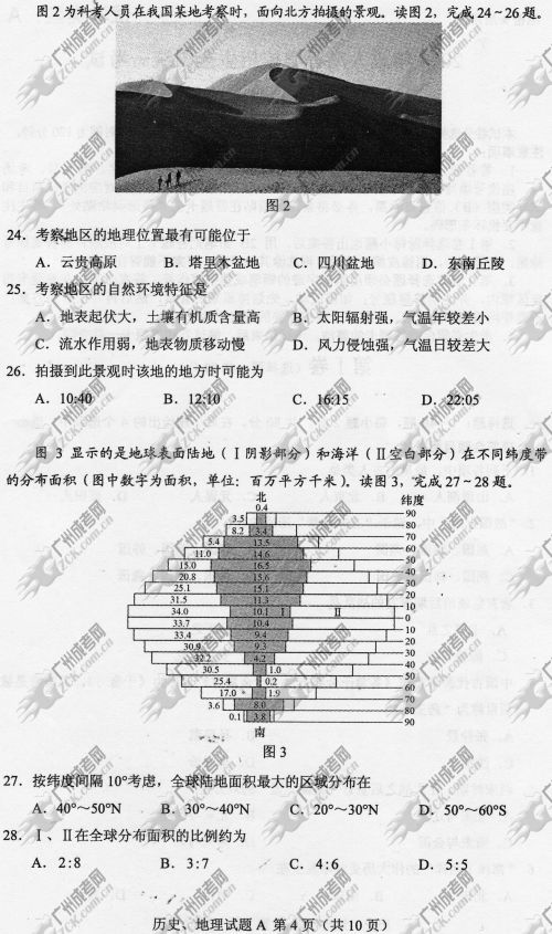 湖南省成人高考2014年统一考试文科综合真题A卷(图4)