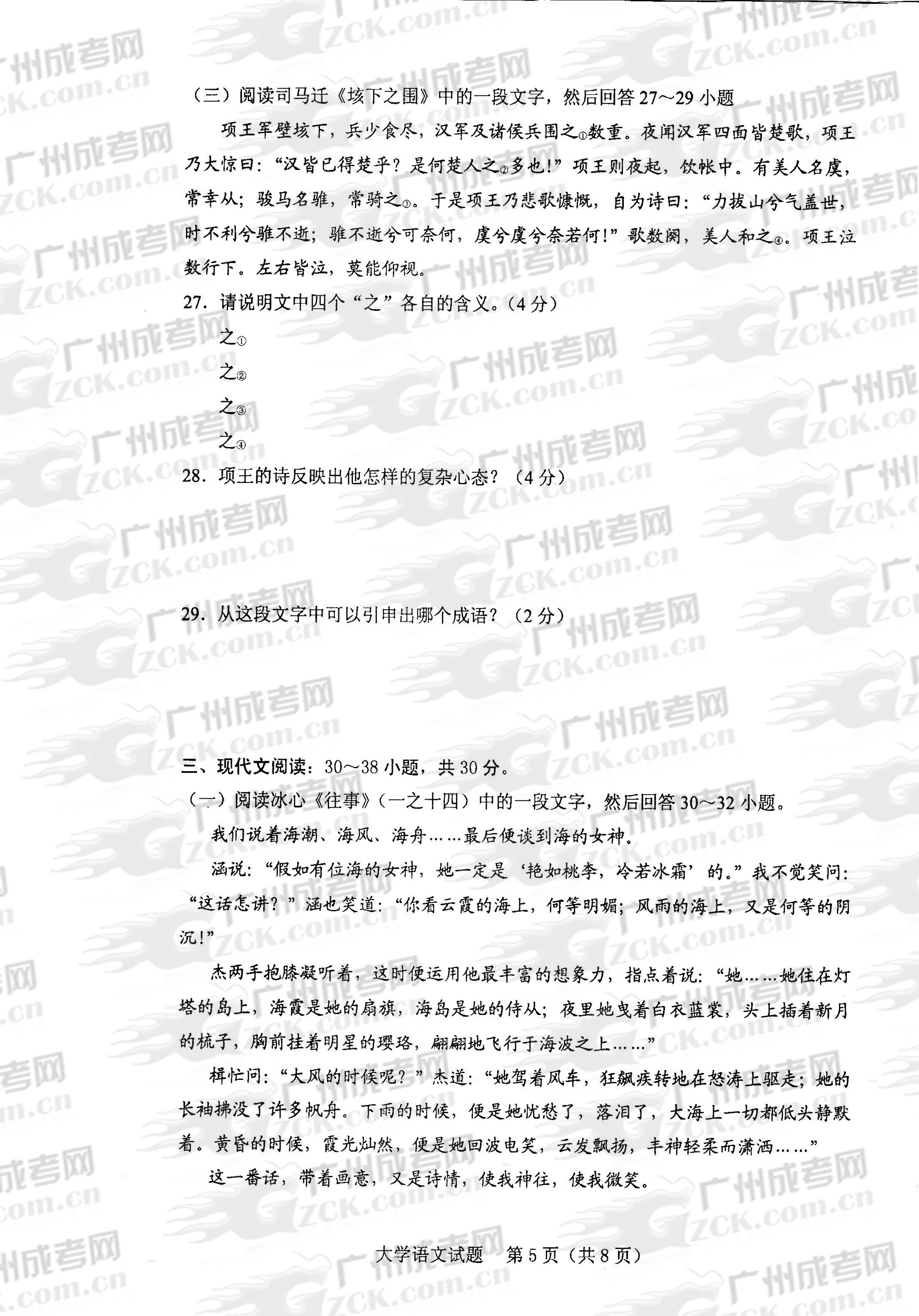 成人高考2013年统一考试专升本大学语文试题(图5)