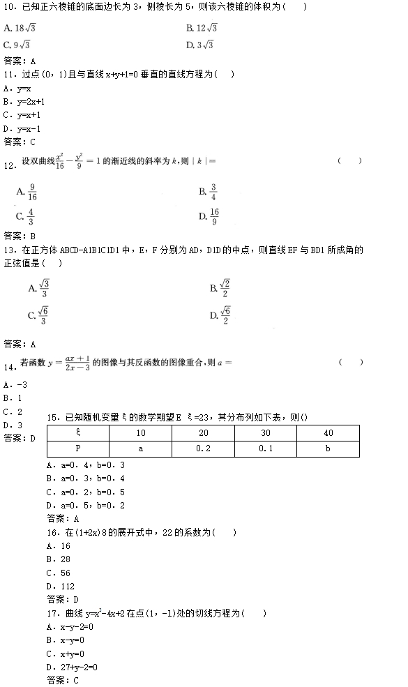 2016年成人高考高起点理工农医类数学考试真题(图2)