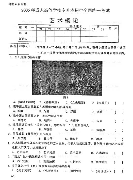 2006年成人高考专升本艺术概论试题及答案(图1)