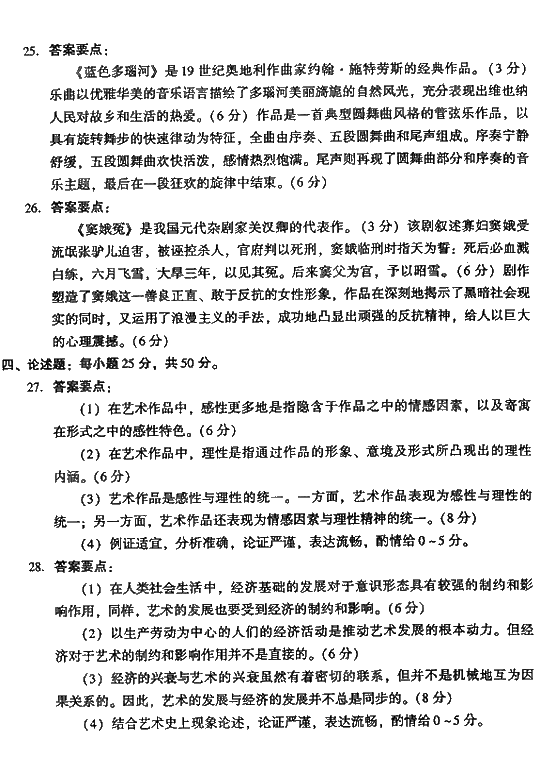 2008年成人高考专升本艺术概论试题及答案(图5)